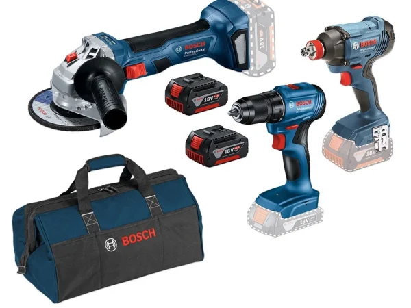 Bosch Gsr 185 + Gdx 180 + Gws 180 2x4Ah Akülü Çantalı vidalama ve taşlaşma seti